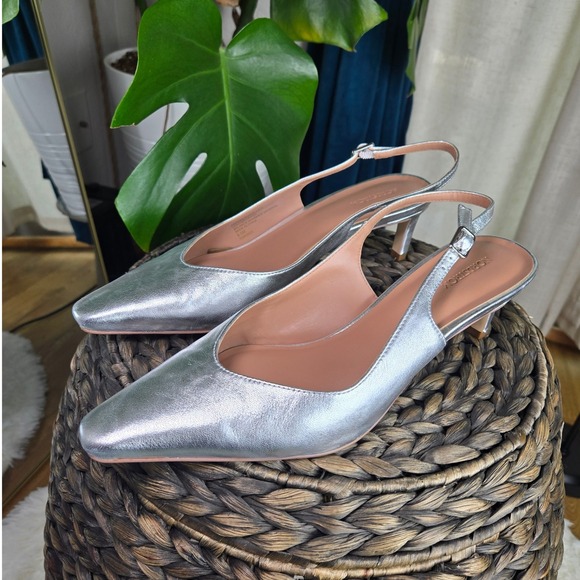 Nordstrom Slingback Kitten Heels Pointed Toe Dressy Silver Shoes - Picture 1 of 7